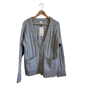 A New Day Women's Gray Cable‎ Knit Cardigan Sweater XS Button Front Pockets